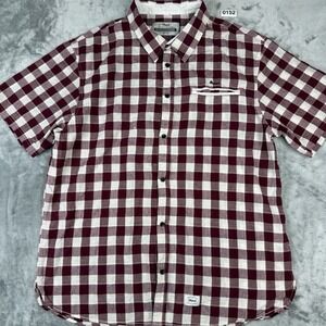 Men's Short Sleeve Button-Down Shirt Size 3XL Red/White Check Pattern Cotton